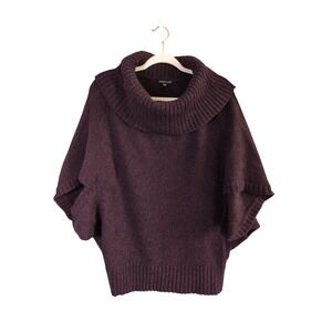 Eileen Fisher Sweater Womens S Purple Cowl Neck Cocoon Merino Wool Baby Camel